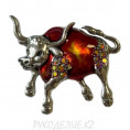 Брошь корова, бык 5 - Серебряный+красный