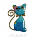 Брошь Котик 20*30мм 3 - Голубой, золото