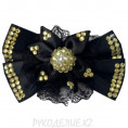 Брошь Бант с цветком LJ0537 SLV 04 - Чёрный