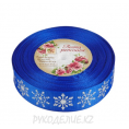 Лента новогодняя репсовая снежинки 25мм 5 - Синий+серебро 10м