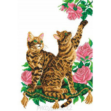 Рисунок с мулине Бенгальские кошки и розы 25*37см Искусница 