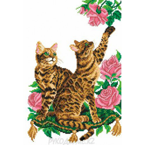Рисунок с мулине Бенгальские кошки и розы 25*37см Искусница