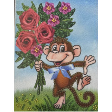 Рисунок на шелке для вышивания бисером, лентами и пайетками Мартышка с букетом 10*13см Искусница Рисунок на шелке для вышивания бисером, лентами и пайетками Мартышка с букетом 10*13см Искусница