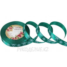 Лента новогодняя атласная 15мм снежинки Лента новогодняя атласная 15мм снежинки