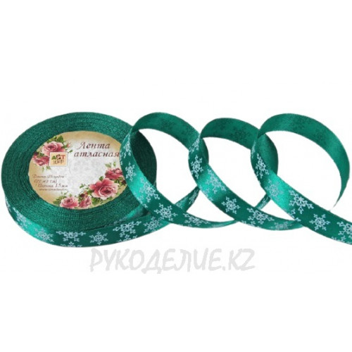 Лента новогодняя атласная 15мм снежинки Лента новогодняя атласная 15мм снежинки