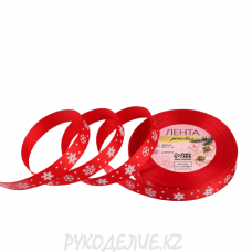 Лента новогодняя репсовая "Снежинки" 15мм