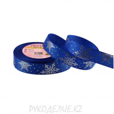 Лента новогодняя репсовая "Фигурные снежинки" 25мм