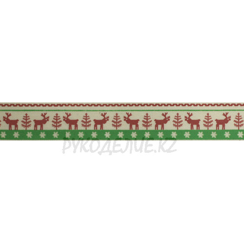 Лента новогодняя хлопковая Лоси 2см