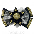 Брошь Бант с цветком LJ0537 SLV 03 - Чёрный+белый