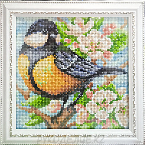 Готовая вышитая картина Синица на яблоне 20*20см М.П.Студия