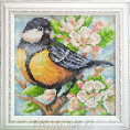 Готовая вышитая картина Синица на яблоне 20*20см М.П.Студия Цветной