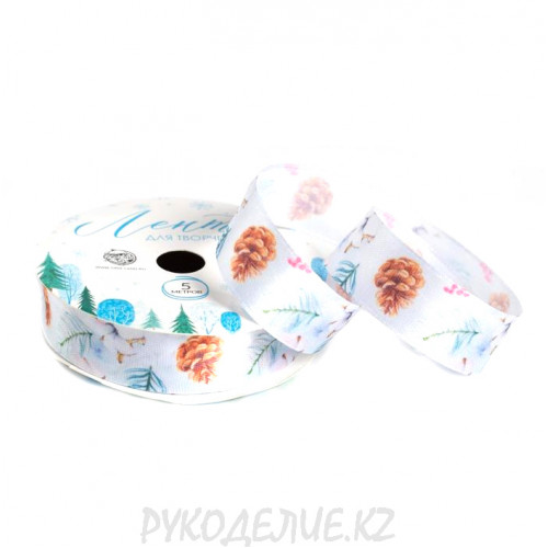 Лента новогодняя атласная Зимняя сказка 2см