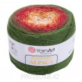 Пряжа Flowers Alpaca YarnArt 420 - Зелено-красно-белый