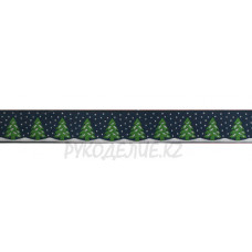 Лента новогодняя вышитая Ёлочки 15мм