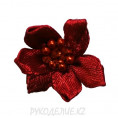 Цветок пришивной атласный с бусинами d-25мм 22 - Бордовый