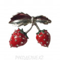 Брошь Фрукты 6 - Клубника, серебро 30*30мм