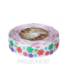 Лента новогодняя репсовая Снежинки 25мм