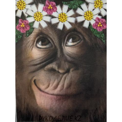 Рисунок на шелке для вышивания бисером,лентами и пайетками Мартышка 10*13см Искусница