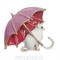 Брошь Кошка под зонтом 2 - Золото, бело-розовый