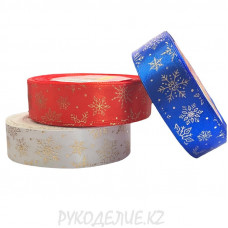 Лента новогодняя атласная "Снежинки" 25мм Лента новогодняя атласная "Снежинки" 25мм