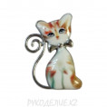 Брошь Котик 20*30мм 11 - Персиковый, серебро