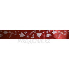 Лента новогодняя атласная 2,5см, 4см Лента новогодняя атласная 2,5см, 4см