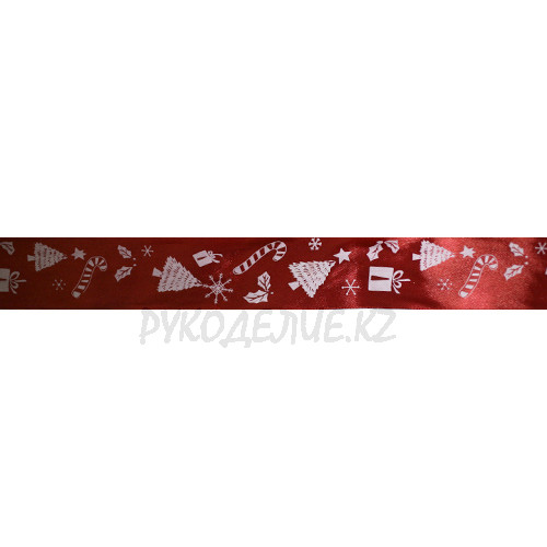 Лента новогодняя атласная 2,5см, 4см