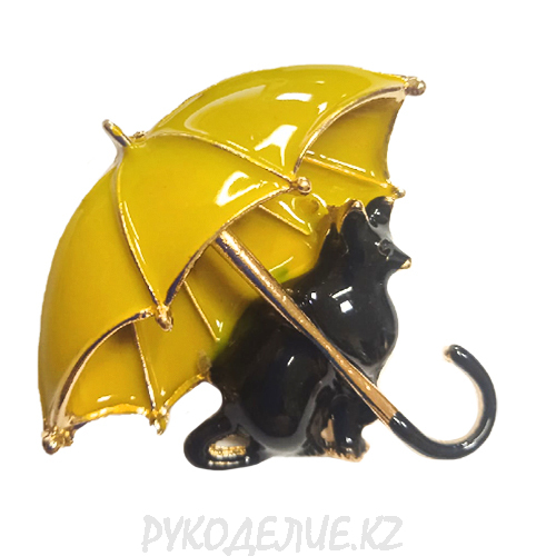 Брошь Кошка под зонтом