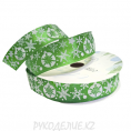 Лента новогодняя атласная "Новогодние игрушки" 2см 1 - Зеленый 5м