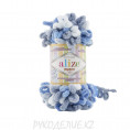 Пряжа Puffy Color Alize 6075 - Серо-бело-синий
