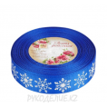 Лента новогодняя репсовая снежинки 25мм 1 - Синий+белый 10м