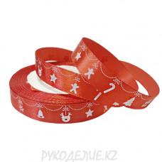 Лента новогодняя атласная "Новогодняя гирлянда" 15мм