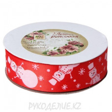 Лента новогодняя репсовая Снеговик 25мм